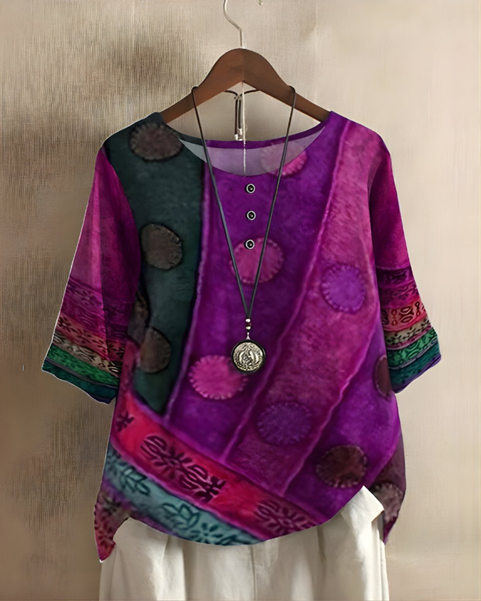 Sophie Boho Short-Sleeve Top with Ethnic Print