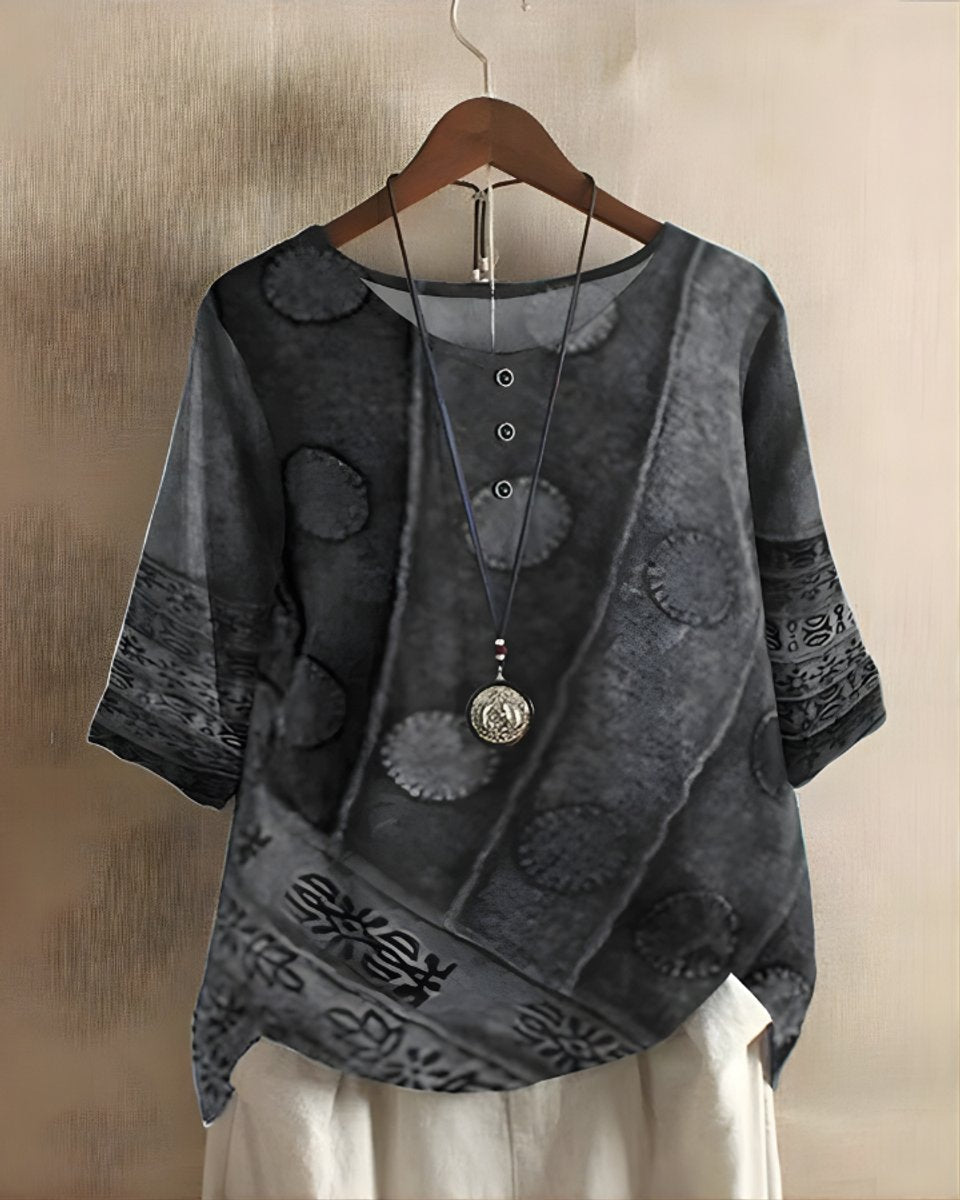Sophie Boho Short-Sleeve Top with Ethnic Print