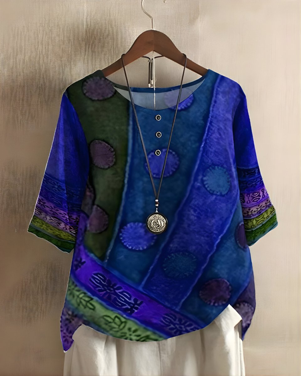 Sophie Boho Short-Sleeve Top with Ethnic Print