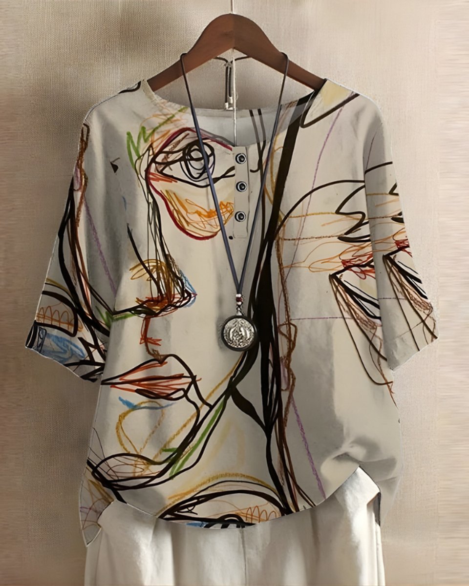 Sophie Boho Short-Sleeve Top with Ethnic Print
