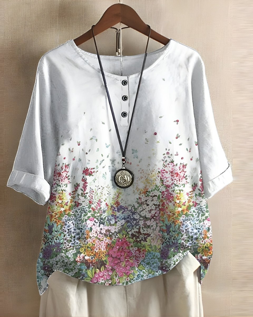 Sophie Boho Short-Sleeve Top with Ethnic Print