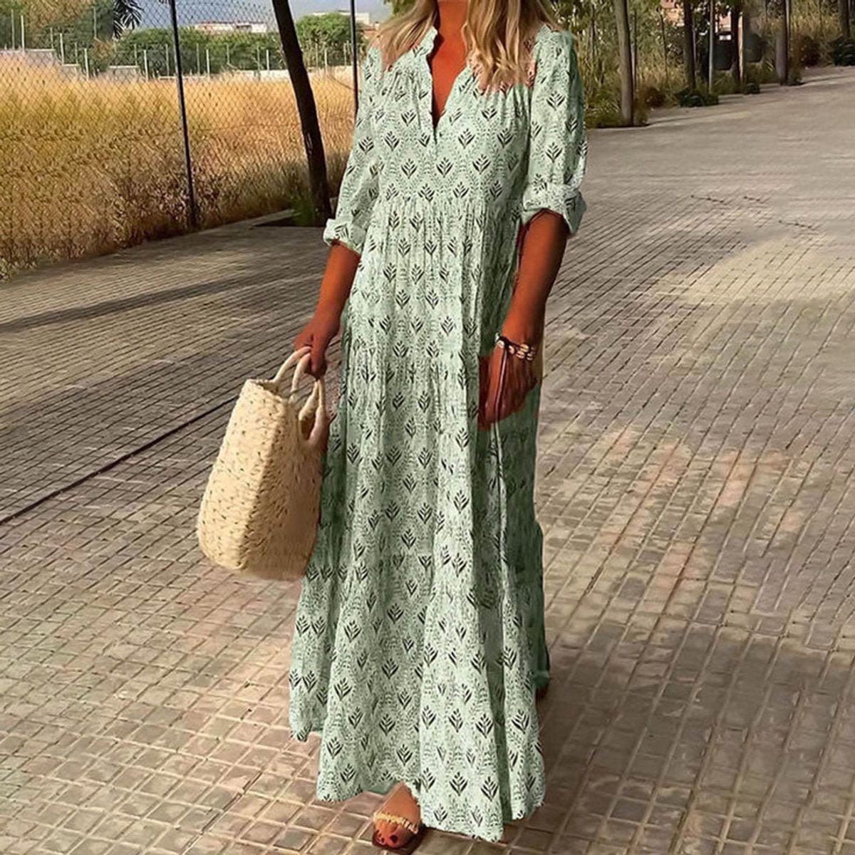 Greta Boho Floral V-Neck Maxi Summer Dress