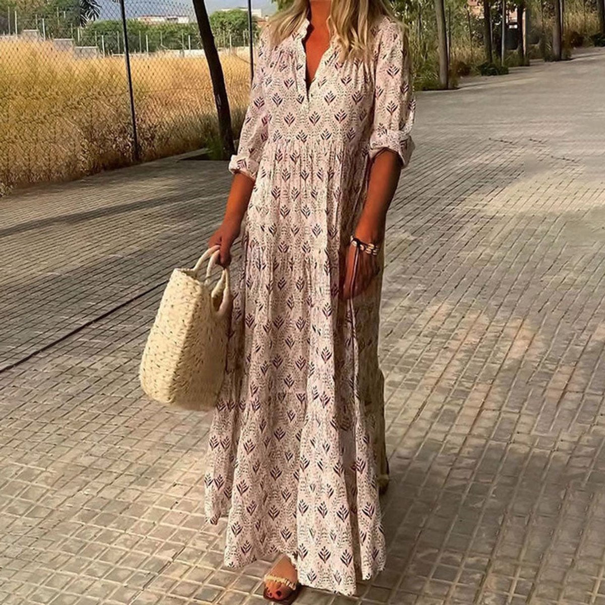 Greta Boho Floral V-Neck Maxi Summer Dress