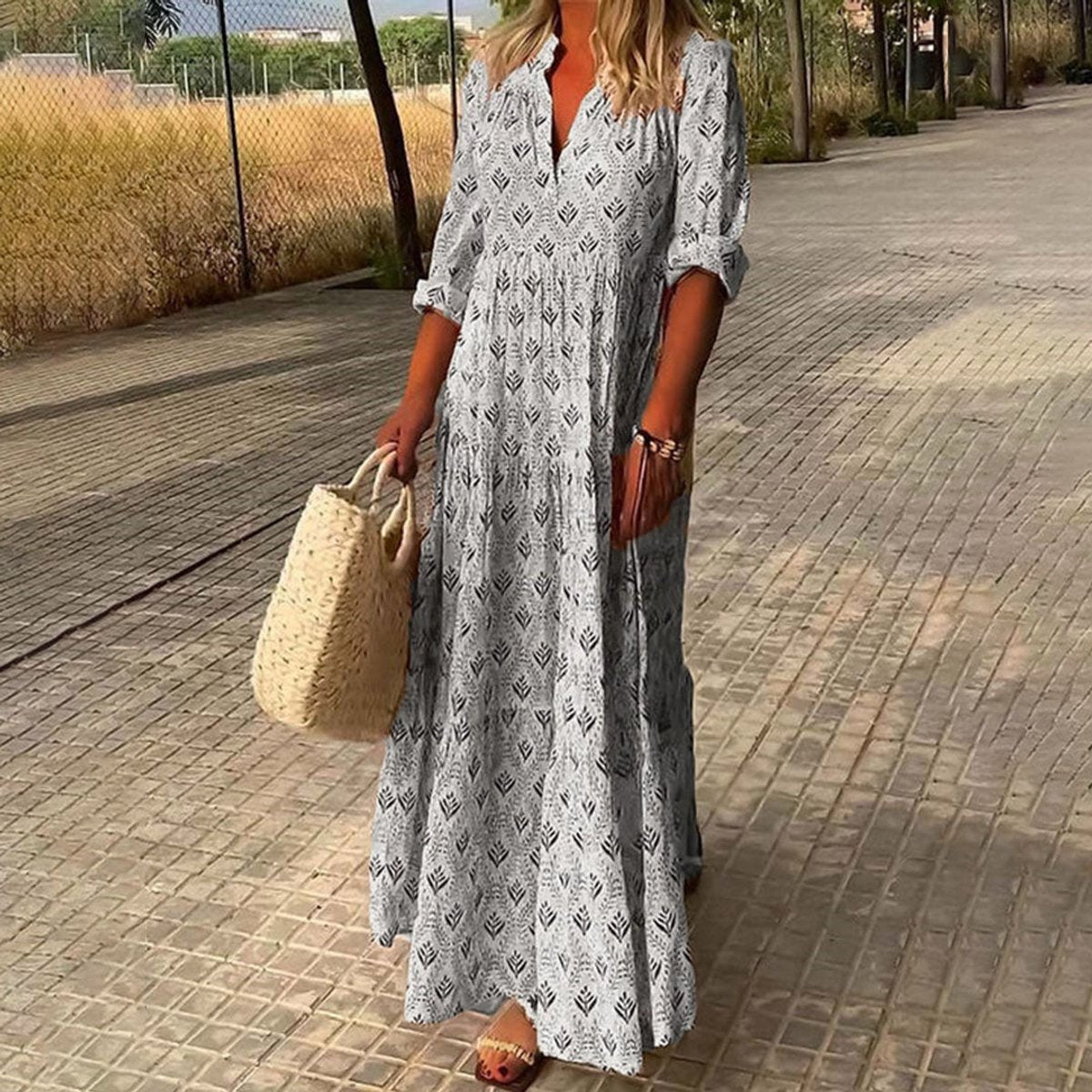 Greta Boho Floral V-Neck Maxi Summer Dress