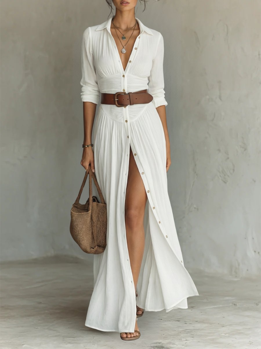 Marie Boho Belted Shirt Maxi Dress