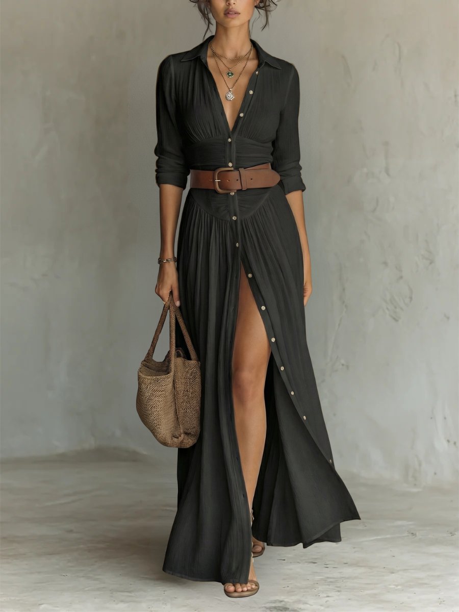 Marie Boho Belted Shirt Maxi Dress