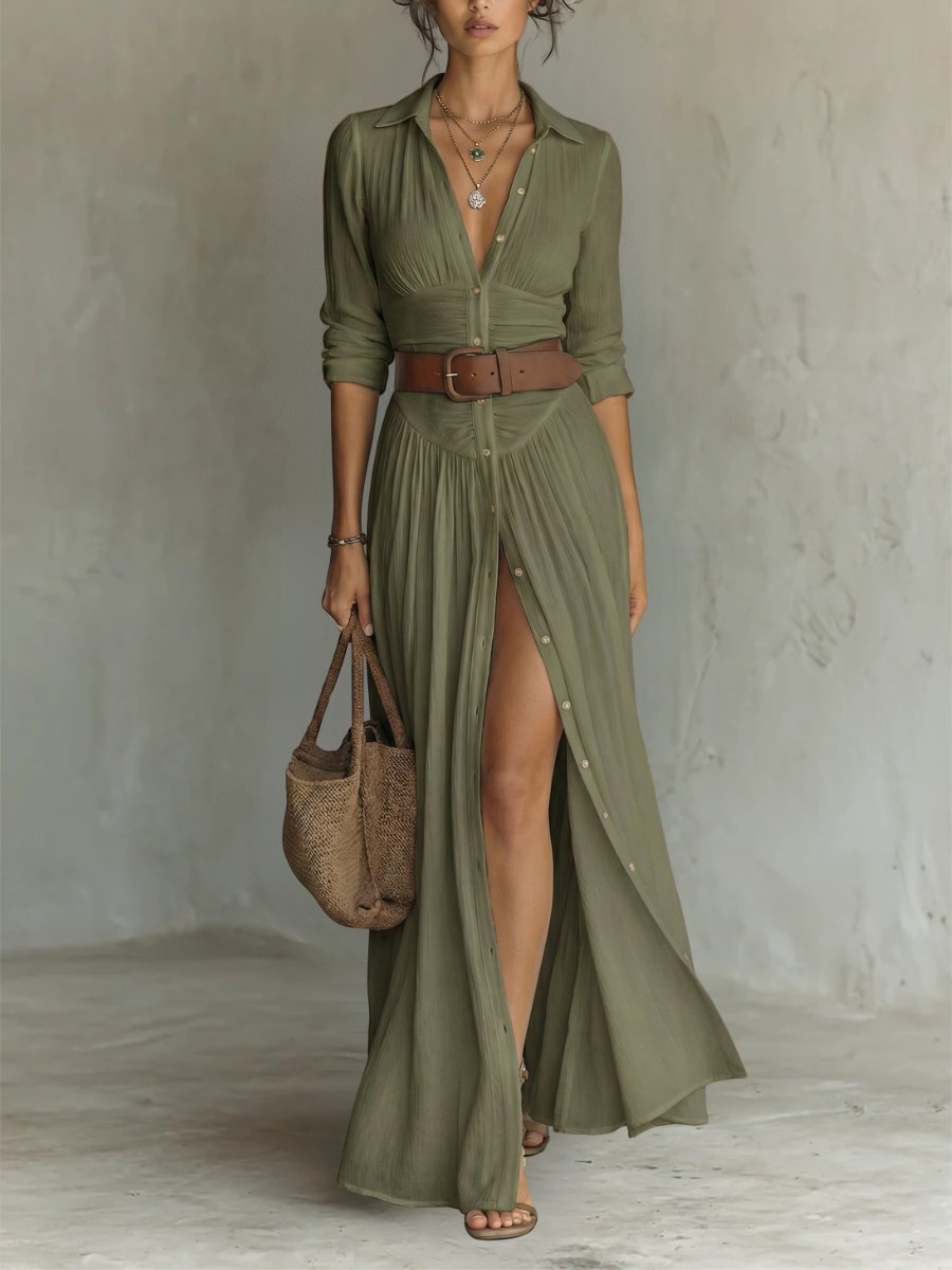 Marie Boho Belted Shirt Maxi Dress