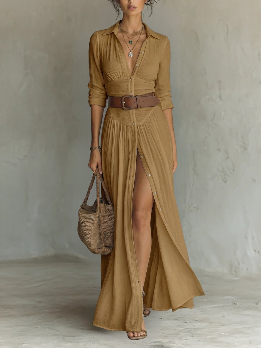 Marie Boho Belted Shirt Maxi Dress