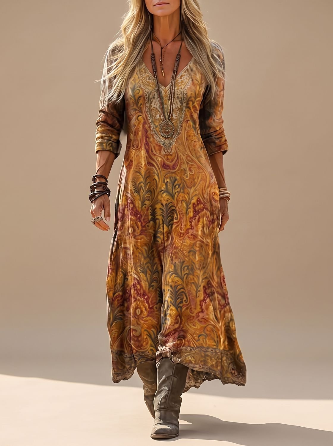 Lena Vintage Paisley Boho Maxi Dress