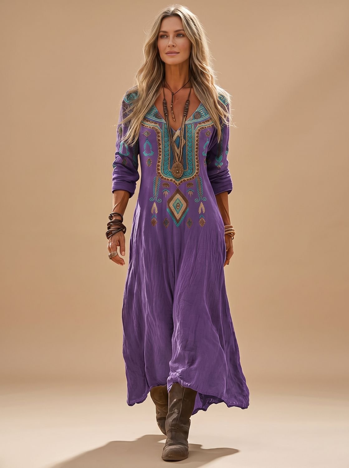 Katharina Vintage Print Boho Maxi Dress