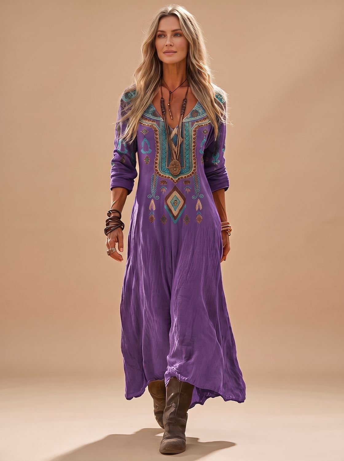 Katharina Vintage Print Boho Maxi Dress
