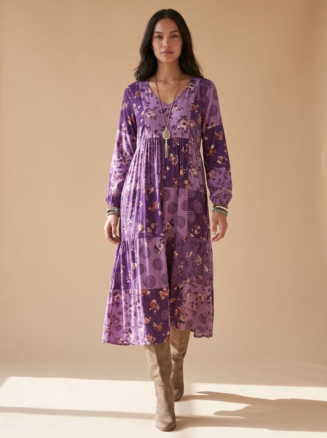 Hannah Vintage Patchwork Print Maxi Dress