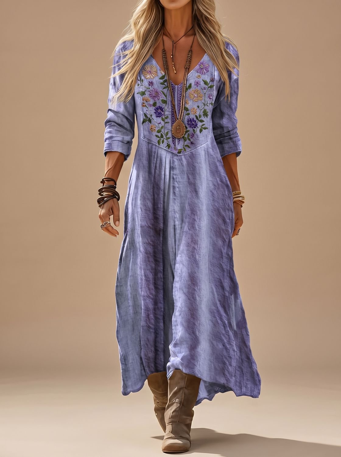 Leonie Embroidered Vintage Boho Maxi Dress