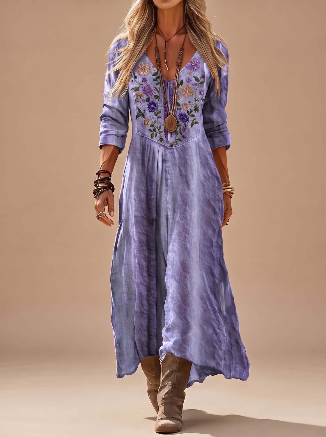 Leonie Embroidered Vintage Boho Maxi Dress