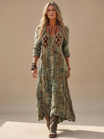 Elisabeth Boho Print V-Neck Maxi Dress