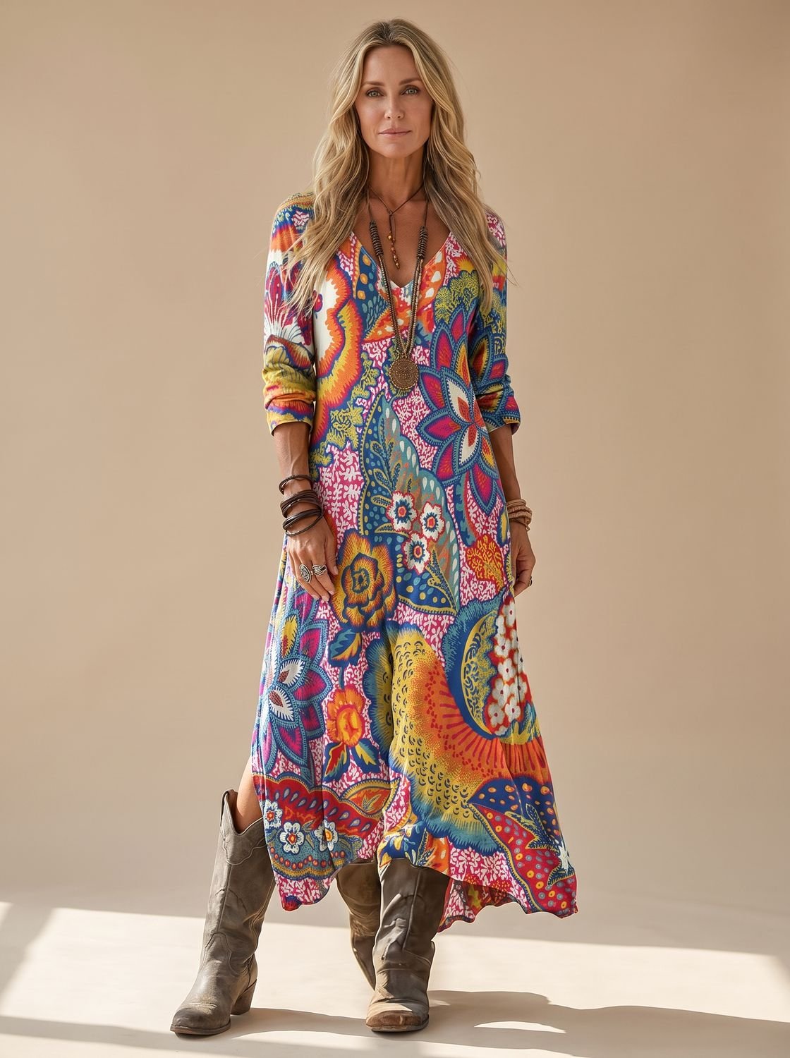 Marie Boho Floral V-Neck Maxi Dress