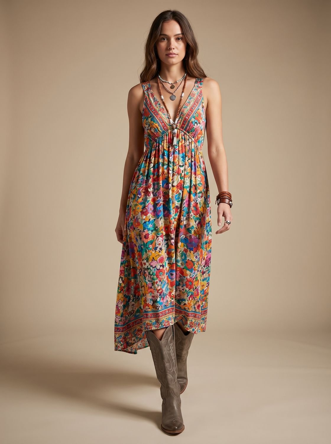 Marie Boho Floral V-Neck Maxi Dress