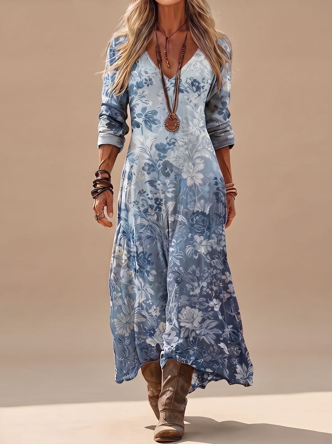 Hannah Vintage Floral Boho Maxi Dress