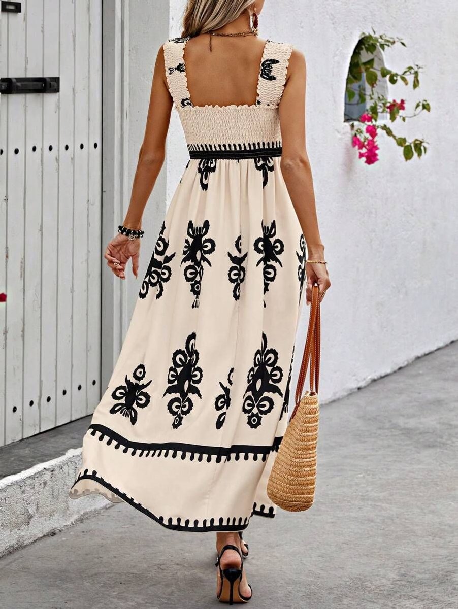 Lena Boho Sleeveless Smocked Floral Maxi Dress