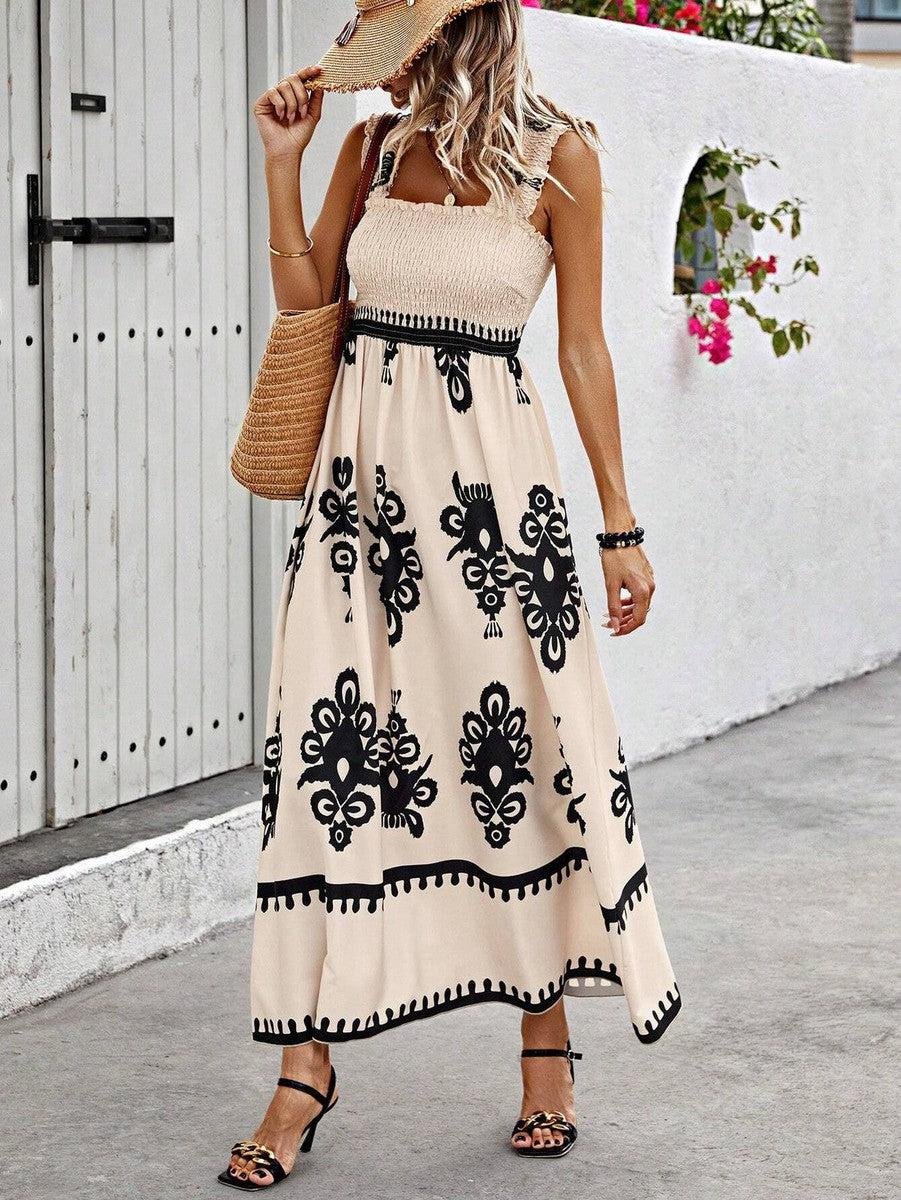 Lena Boho Sleeveless Smocked Floral Maxi Dress
