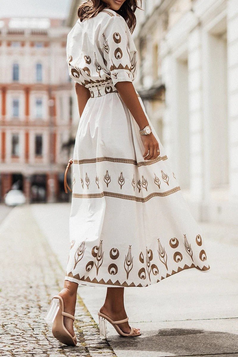Hannah Boho Print Belted Midi Dress