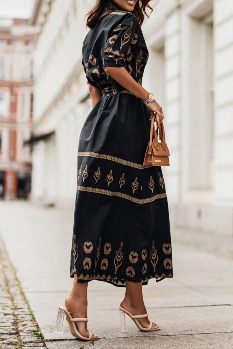 Hannah Boho Print Belted Midi Dress