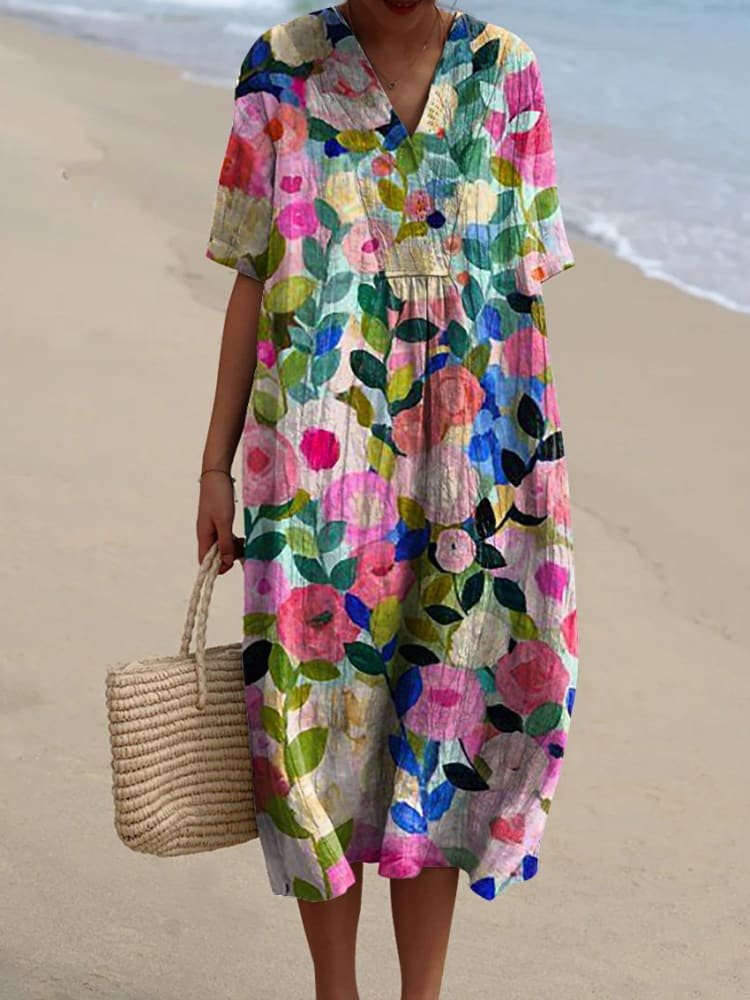 Leonie Boho V-Neck Midi Summer Dress