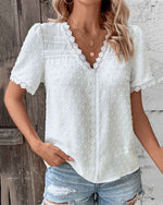 Marie Boho V-Neck Lace Polka Dot Blouse