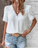Marie Boho V-Neck Lace Polka Dot Blouse