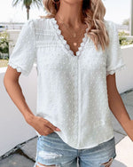 Marie Boho V-Neck Lace Polka Dot Blouse