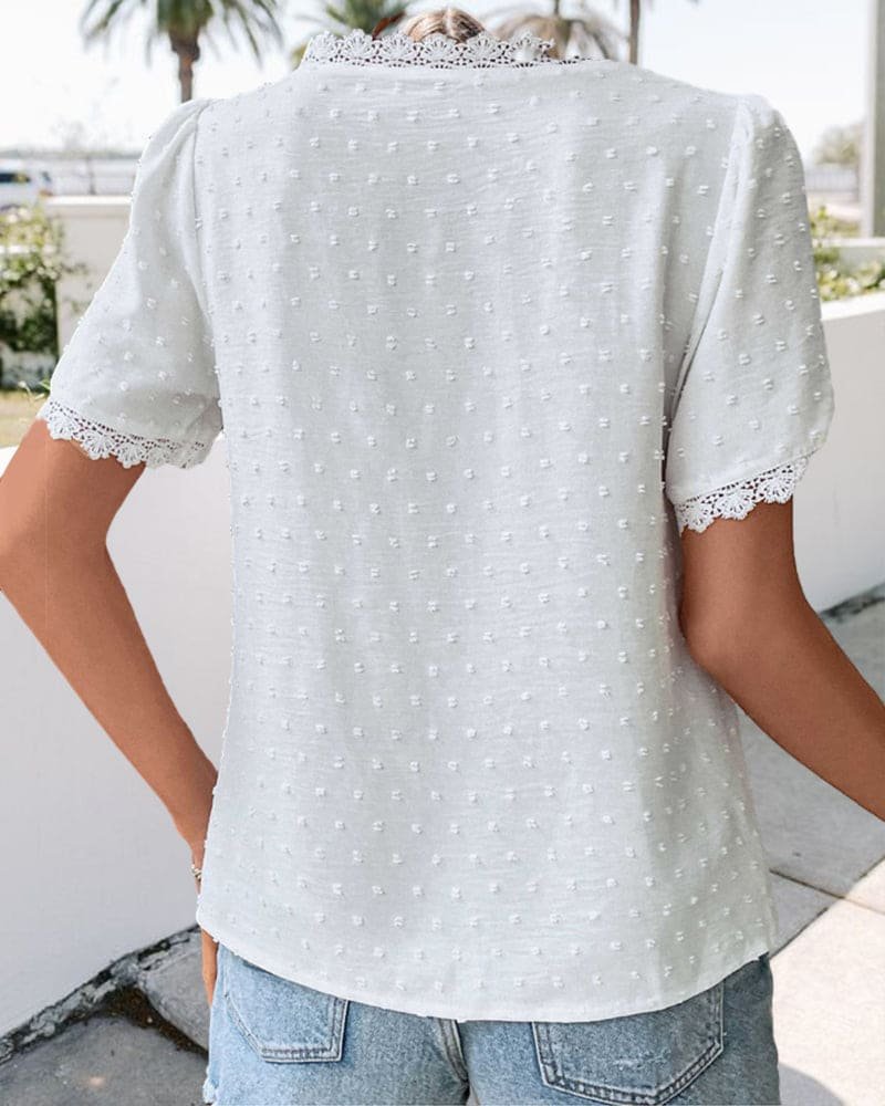 Marie Boho V-Neck Lace Polka Dot Blouse