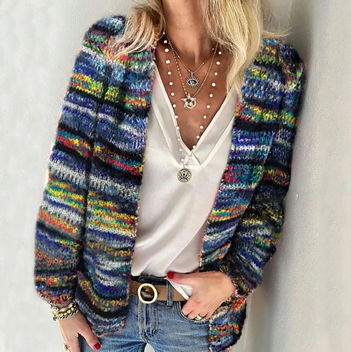 Sophie Colorblock Long Sleeve Knit Cardigan