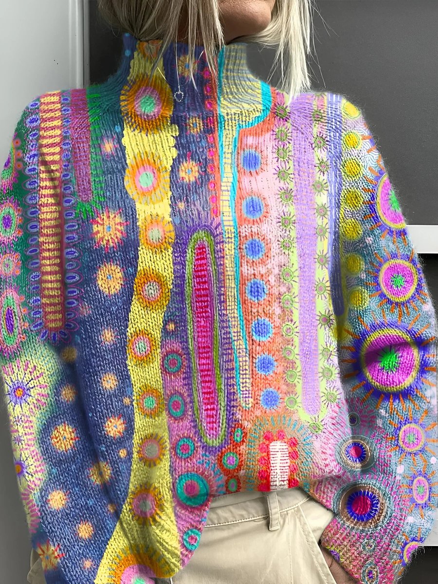 Charlotte Multicolor Print Turtleneck Sweater