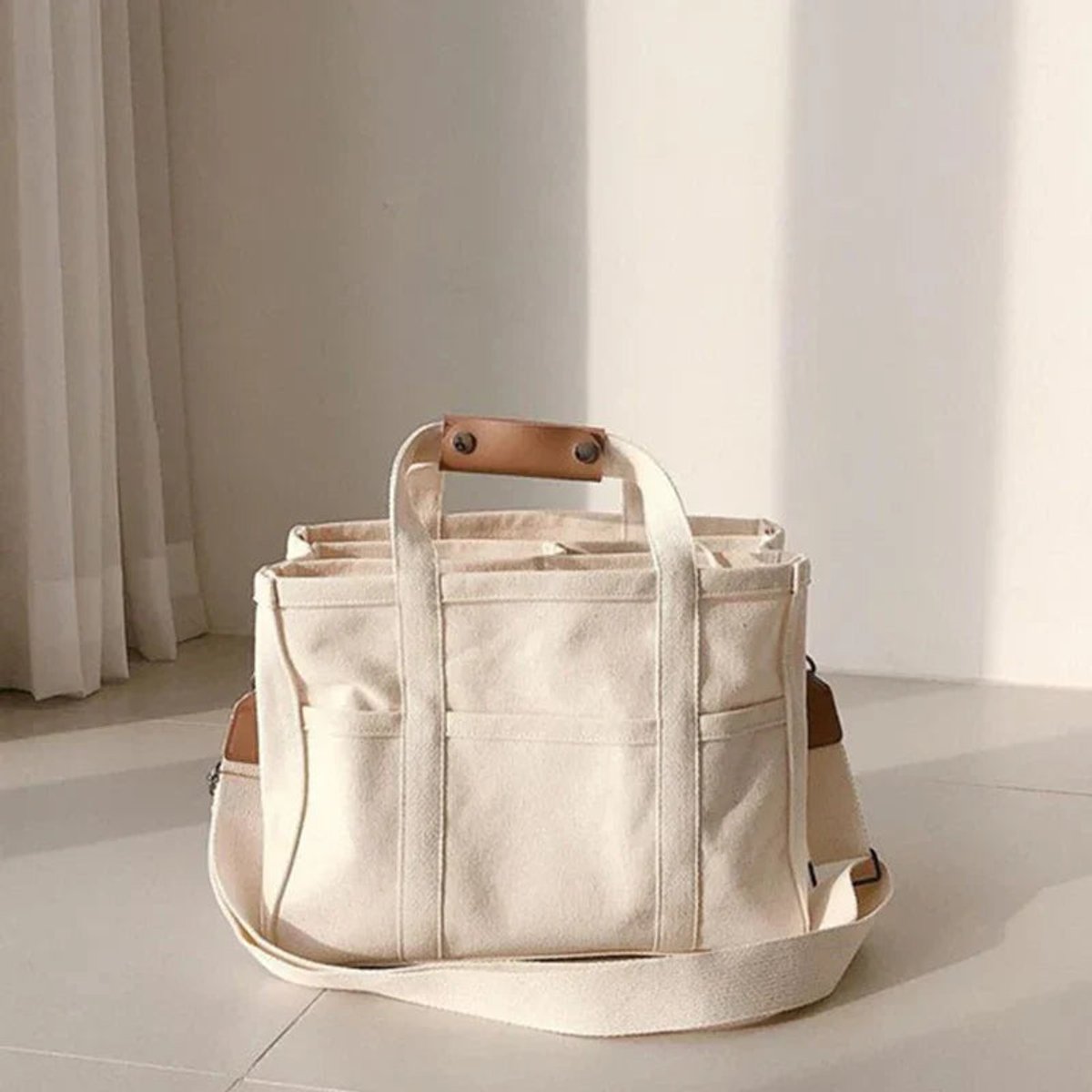 Elfriede Multi-Pocket Canvas Crossbody Tote