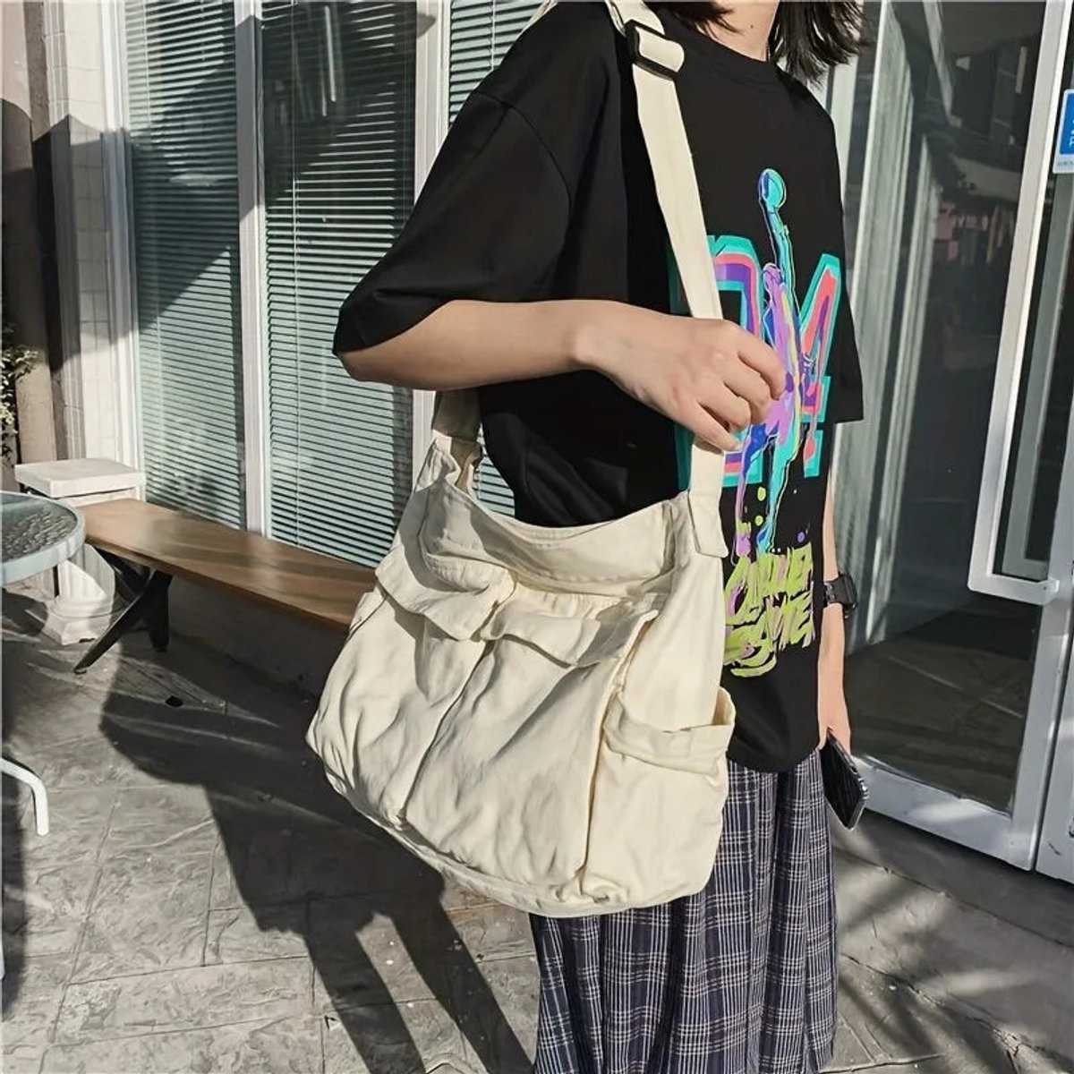 Marie Vintage Canvas Tote Bag with Side Pockets