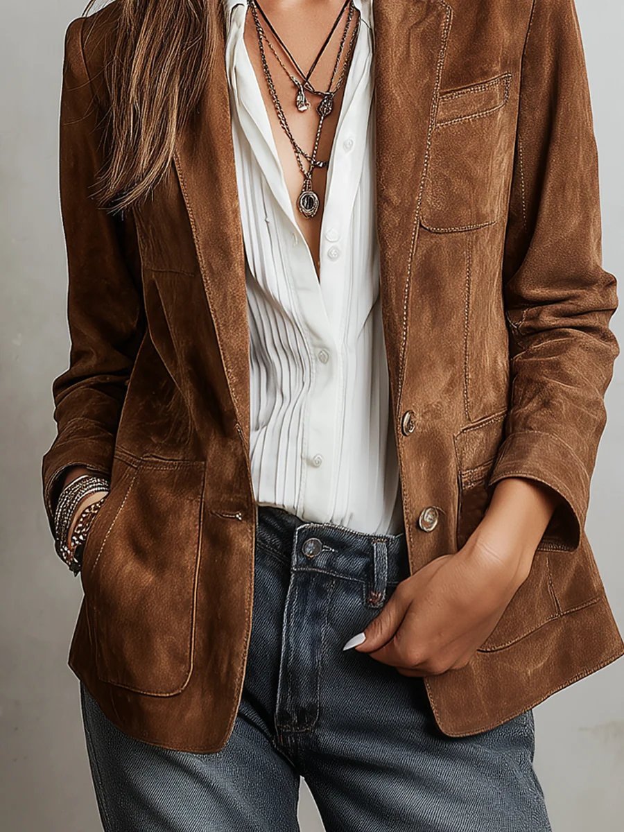 Emilia Faux Suede Tailored Blazer Cardigan