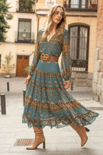 Mia Chiffon Boho Medallion Puff Sleeve Tiered Dress