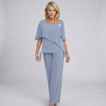 Marlene Chiffon Cape-Sleeve Two-Piece Set with Wide-Leg Pants