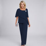 Marlene Chiffon Cape-Sleeve Two-Piece Set with Wide-Leg Pants