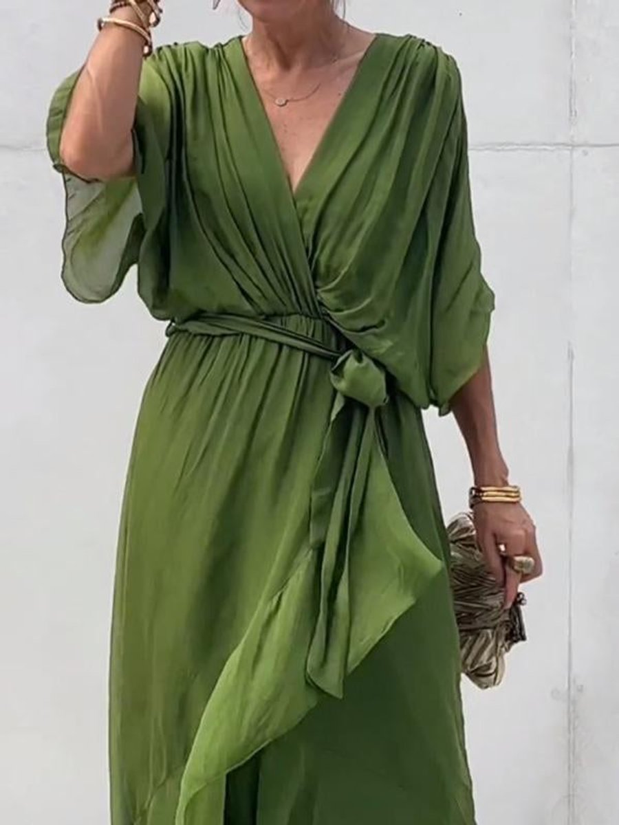Sophie Chiffon V-Neck Belted Midi Cocktail Dress