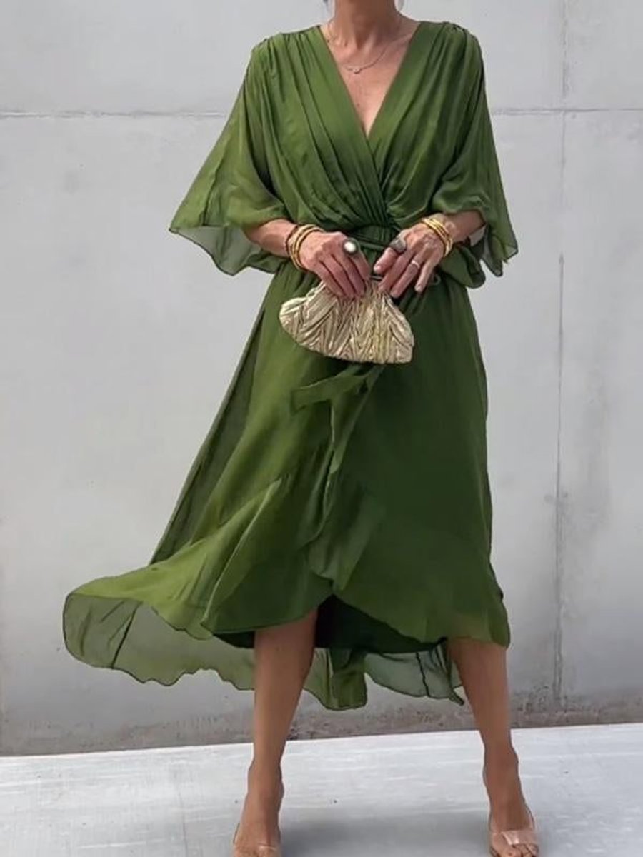 Sophie Chiffon V-Neck Belted Midi Cocktail Dress