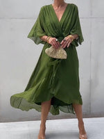 Sophie Chiffon V-Neck Belted Midi Cocktail Dress