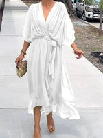 Sophie Chiffon V-Neck Belted Midi Cocktail Dress