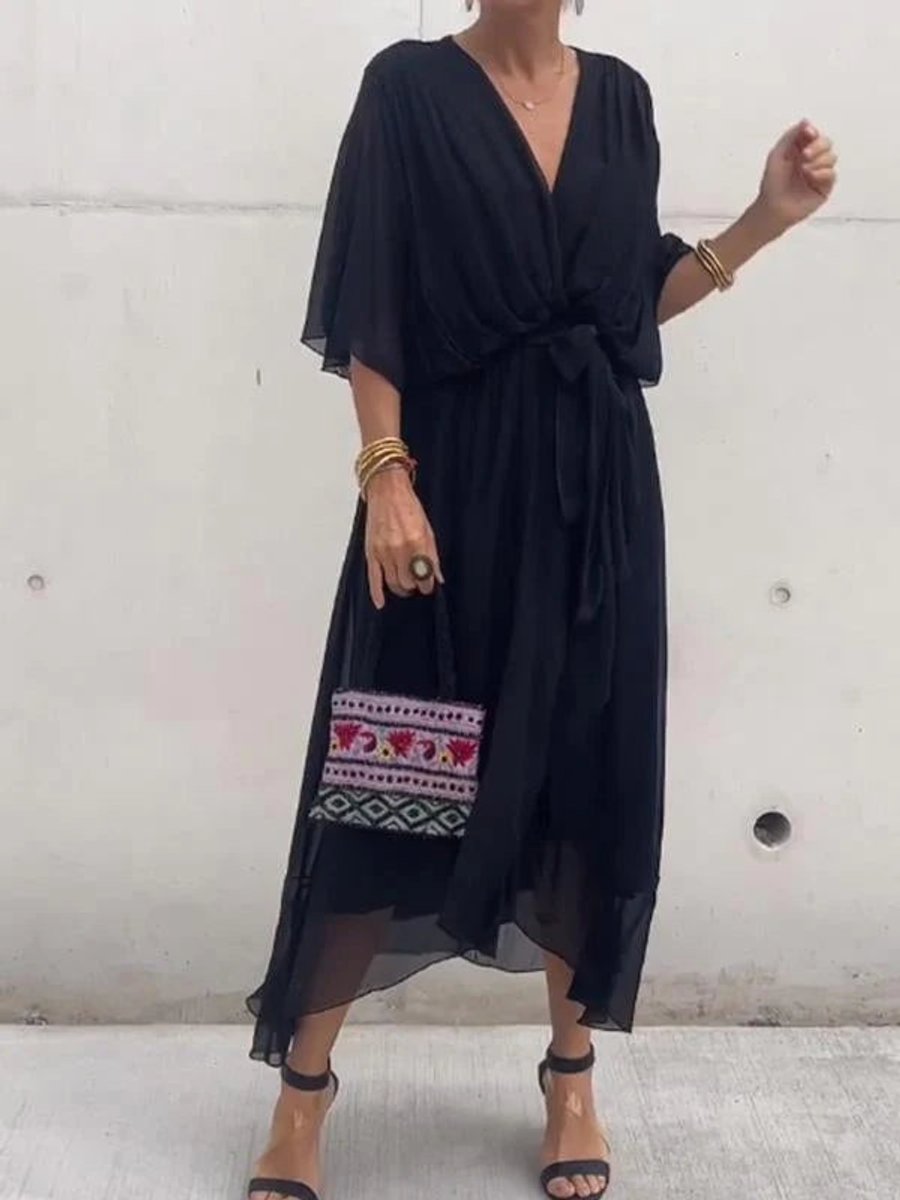 Sophie Chiffon V-Neck Belted Midi Cocktail Dress