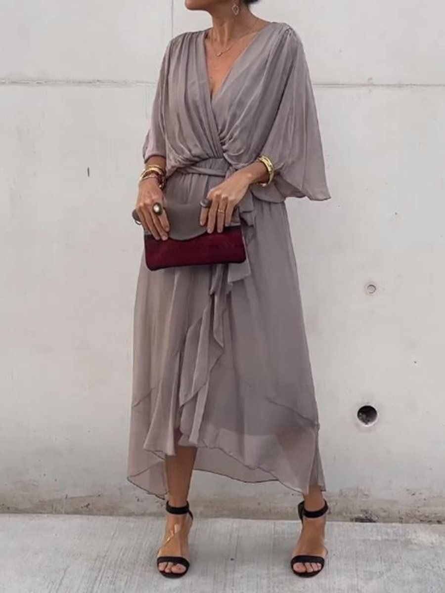 Sophie Chiffon V-Neck Belted Midi Cocktail Dress