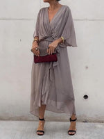Sophie Chiffon V-Neck Belted Midi Cocktail Dress