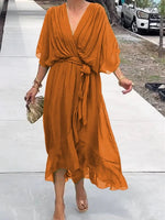 Sophie Chiffon V-Neck Belted Midi Cocktail Dress