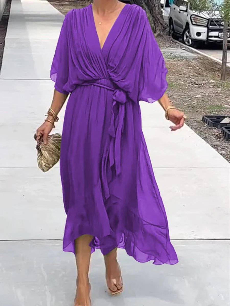 Sophie Chiffon V-Neck Belted Midi Cocktail Dress