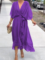 Sophie Chiffon V-Neck Belted Midi Cocktail Dress
