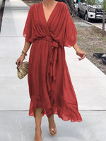 Sophie Chiffon V-Neck Belted Midi Cocktail Dress